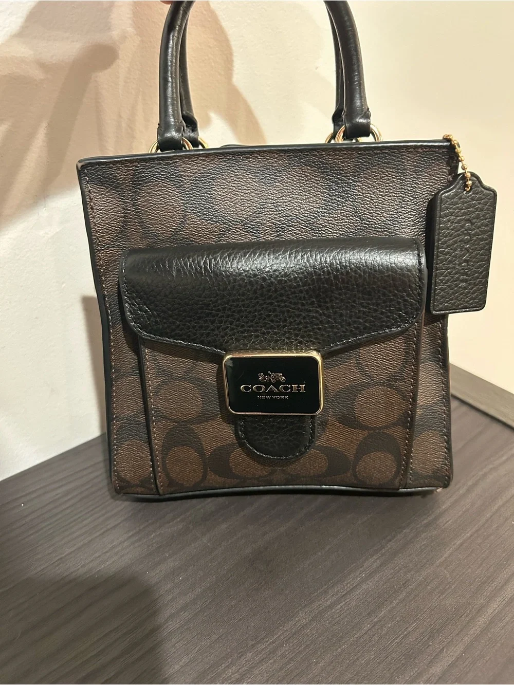 Coach Mini Pepper Crossbody in Signature Canvas with black pebbled leather EUC